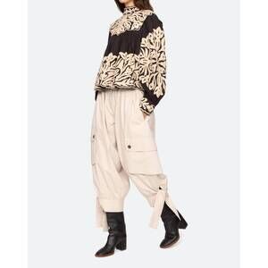 NEW SEA alexandra embroidery long sleeve blouse in black/ beige